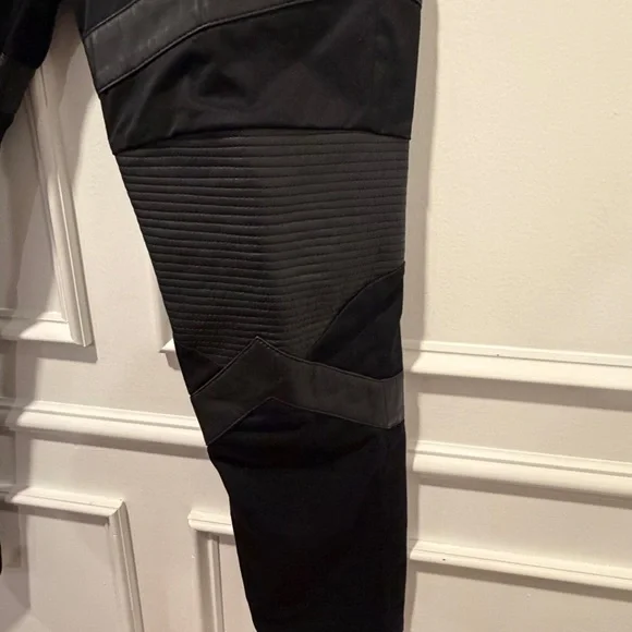 DIESEL Black Moto Biker Jeans Pants w/ Lambskin Leather Panels (Size 33x29)